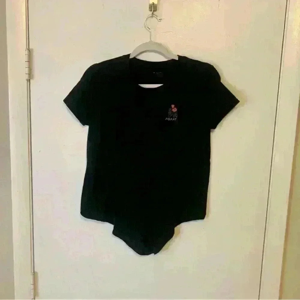 Madewell Black Short Sleeve Tee with Poppy Embroidery Size Small